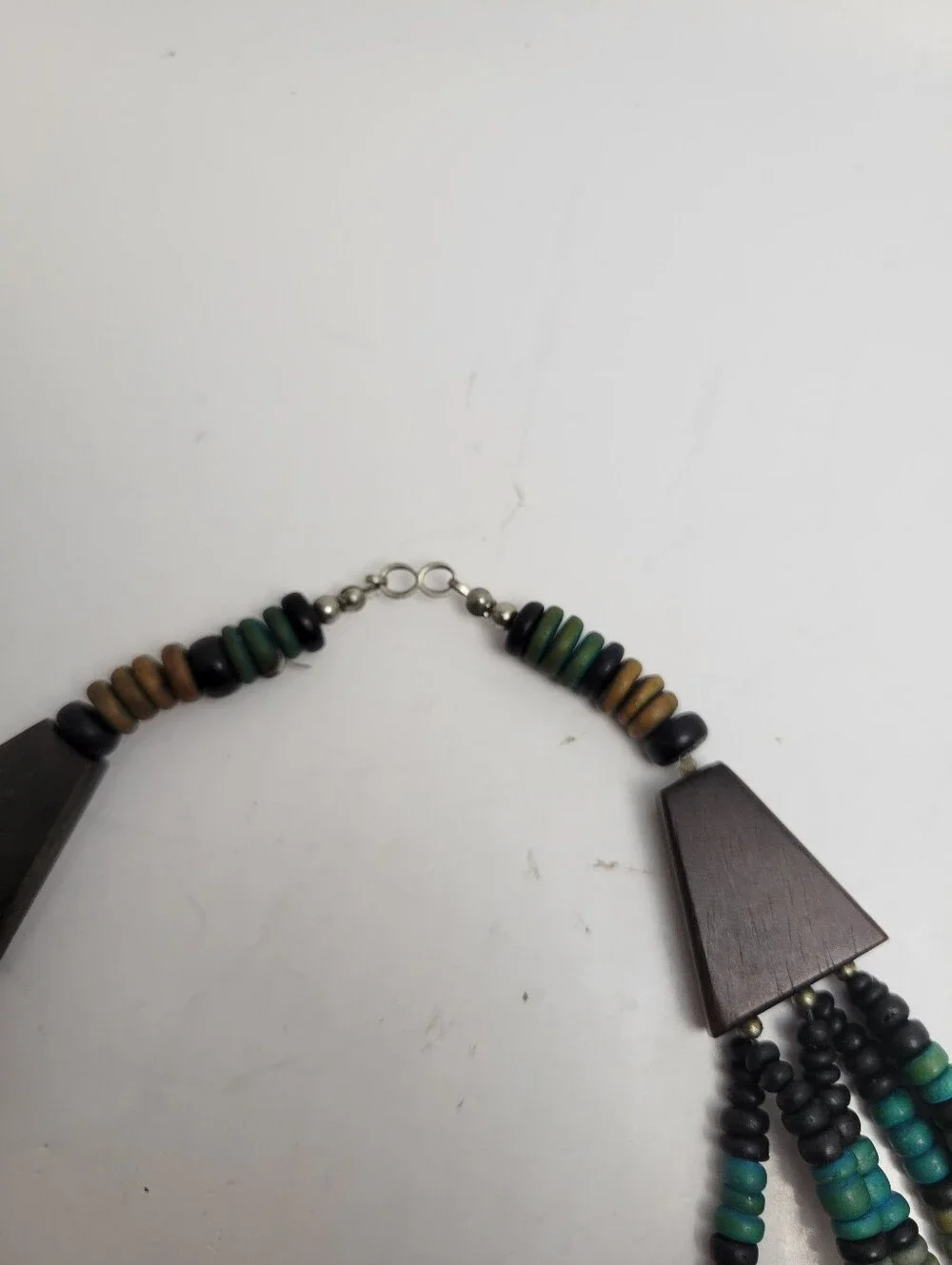 Vintage Tribal Wood Bead Fringe Statement Necklace